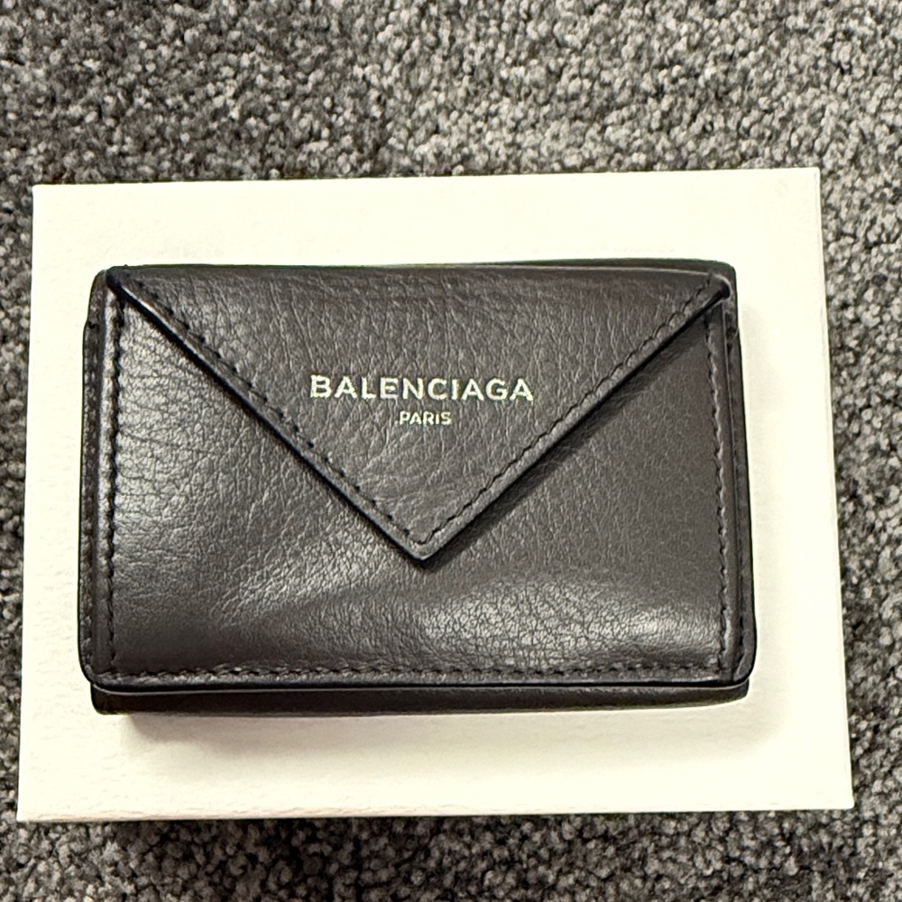 Balenciaga Dark Grey Leather Papier Mini Wallet